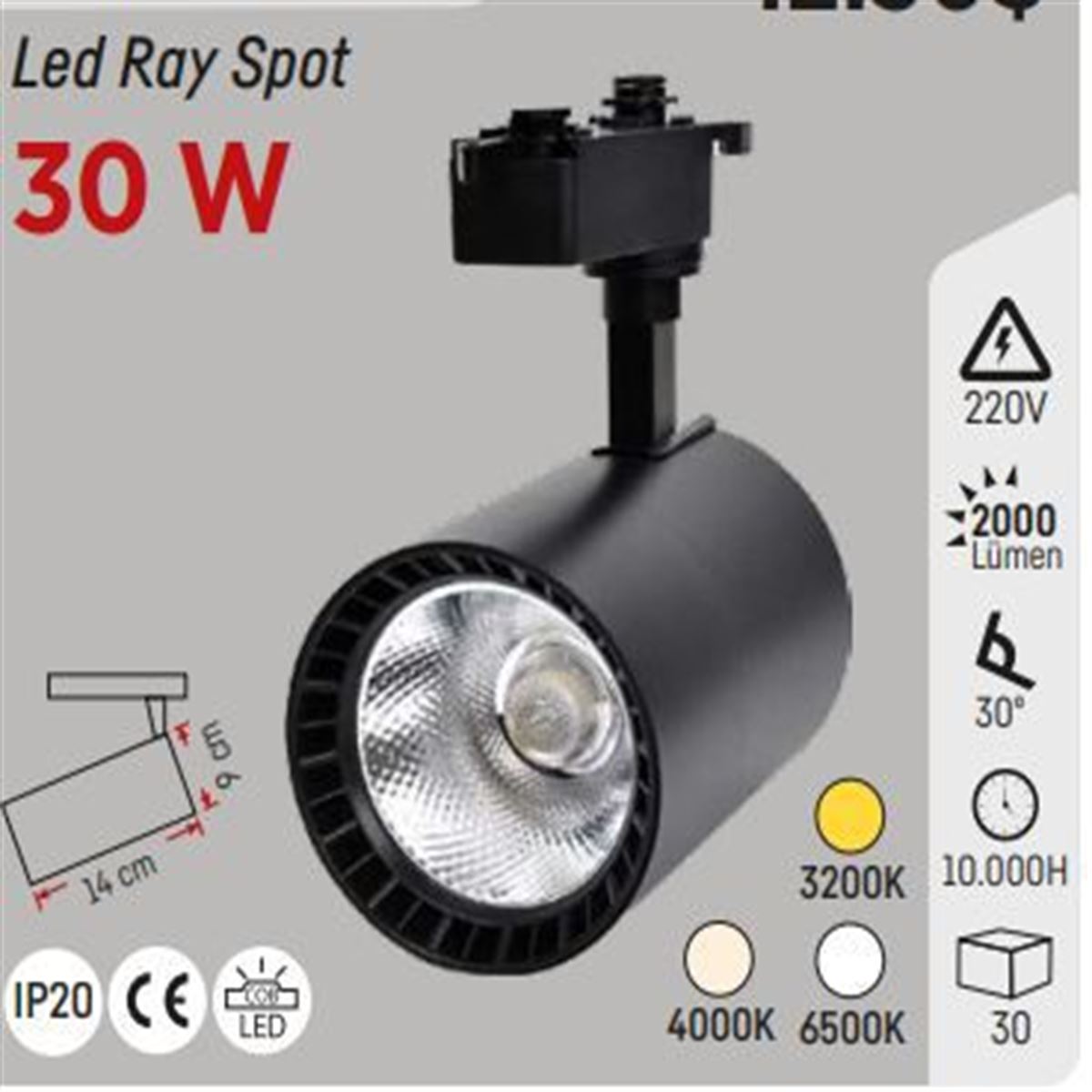 30W RAY SPOT SİYAH KASA 4000K 1